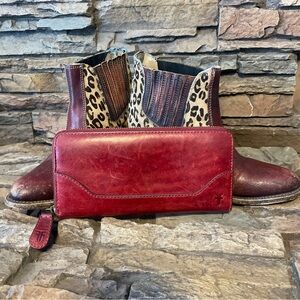 Frye Melissa Zip Around Wallet Distressed Leather -Burnt Apple- $158